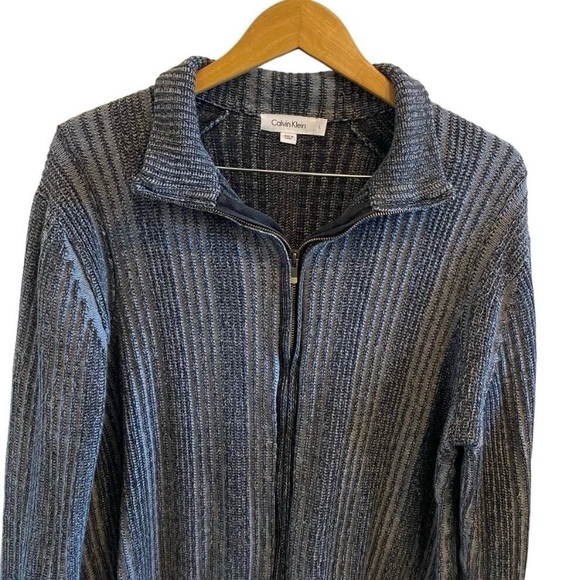 Long Sleeve Textured Knit Zip Up Sweater By Calvin Klein 100% Cotton - Picture 2 of 8